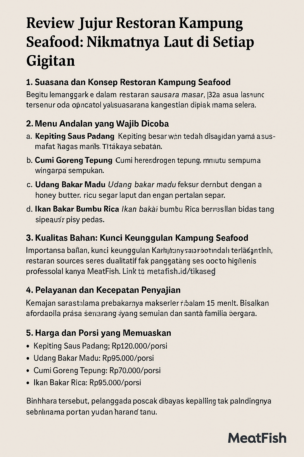Review Jujur Restoran Kampung Seafood